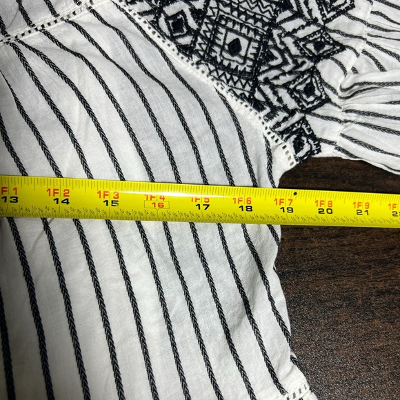 Free People Black White Striped Lola Embroidered Mini Dress XS Boho Oversized - Picture 11 of 12